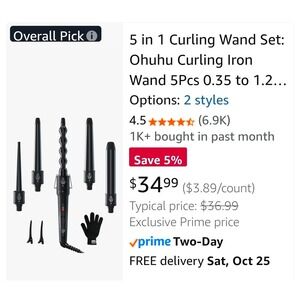 5 in 1 Curling Wand Set Ohuhu Interchangeable Ceramic Barrel Hair Curler